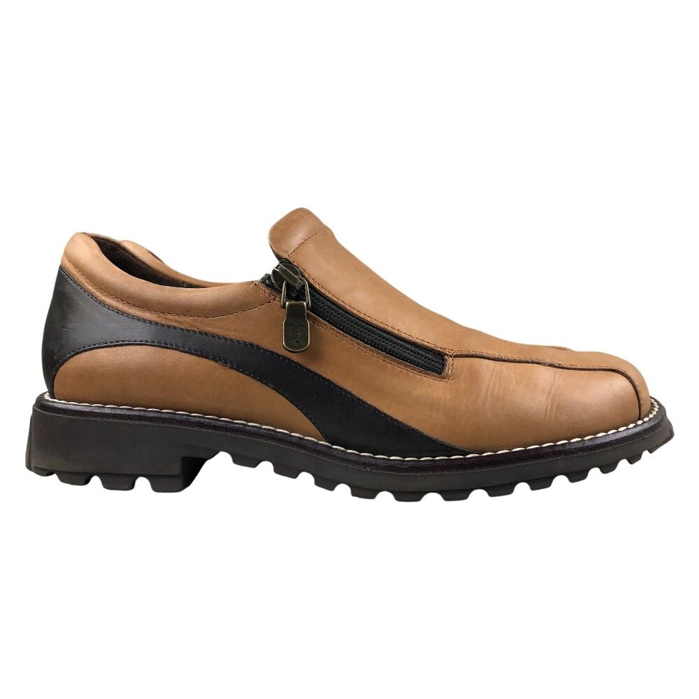 Donald J Pliner Women's 6-6.5** UZIP Brown Leather Side Zip Closed Toe Loafers